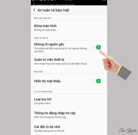 Ở đây ta bật lựa chọn không rõ nguồn gốc.